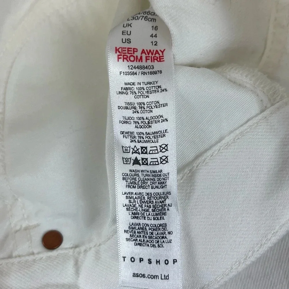 Topshop Dad Jeans Womens 34 US 12 White Button Fly Cotton Blend Denim